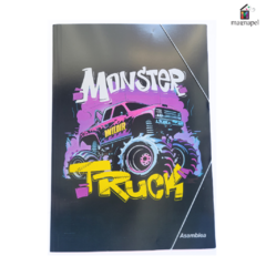 Carpeta 3 Solapas Con Elastico Nro 5 Asamblea Monster Truck Violeta