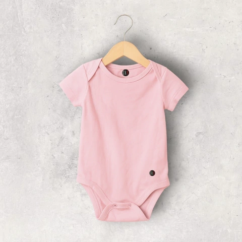 BODY BEBE ALGODON ROSA PASTEL MANGA CORTA LISO OKEY