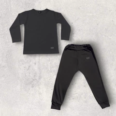 PIYAMA ALGODON NEGRO MANGA LARGA LISO NIÑO Y BEBE