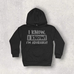 BUZO NIÑO Y BEBE IM KNOW friza NEGRO ALGODON CON CAPUCHA - comprar online