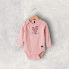 BODY ALGODON MANGA LARGA ILOVEYOU BEBE ROSA PASTEL