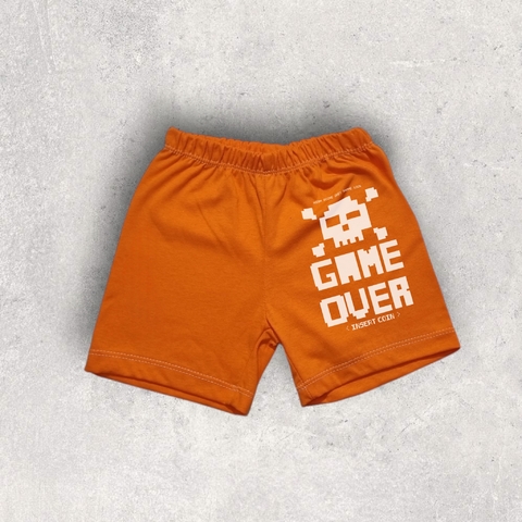 SHORCITO NIÑO Y BEBE GAMEOVER NARANJA ALGODON