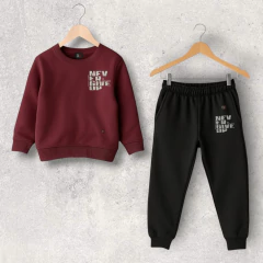 CONJUNTO RUSTICO BUZO NEVER BORDO Y PANTALON NEVER NEGRO NIÑO