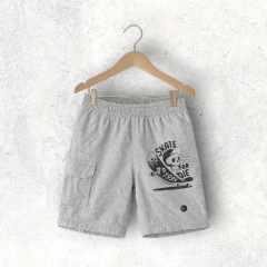 BERMUDA RUSTICA GRIS MELANGE CALASKATE CON BOLSILLO NIÑO Y TEEN