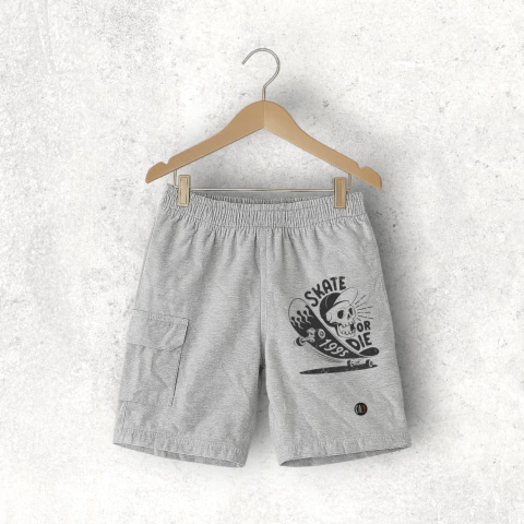 BERMUDA RUSTICA GRIS MELANGE CALASKATE CON BOLSILLO NIÑO Y TEEN