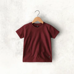 REMERA ALGODON BORDO DE NIÑO LISA OKEY MANGA CORTA