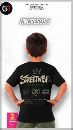 REMERA NEGRA CORTA ALGODON NIÑO MATIAS FRENTE Y ESPALDA
