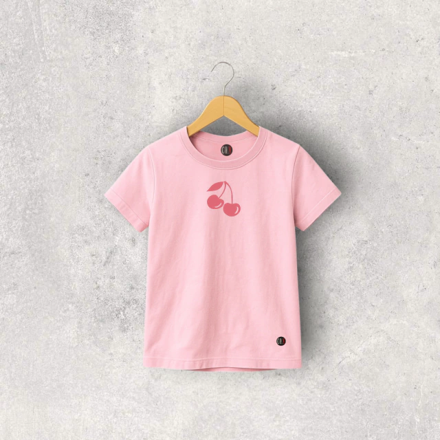 REMERA ALGGODON ROSA PASTEL MANGA CORTA CHERRY NIÑA