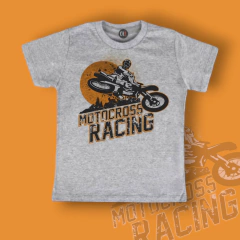 REMERA MOTO GRIS MELANGE MANGA CORTA NIÑOS