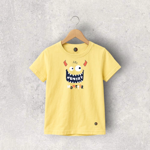 REMERA ALGODON MANGA CORTA AMARILLA HUNGRY NIÑO