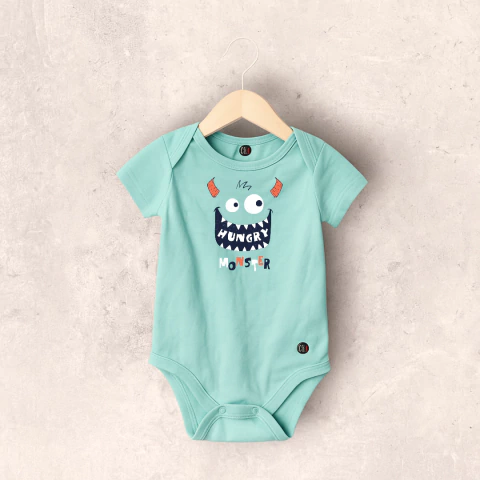 BODY ALGODON MANGA CORTA AQUA HUNGRY BEBE