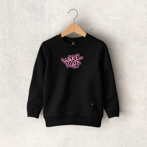 BUZO RUSTICO ADULTO NEGRO WAKE UP SIN CAPUCHA