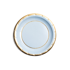 Plato Celeste Borde Dorado x8