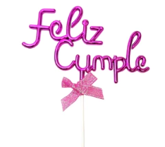 Topper Feliz Cumple Metalizado - Cotillón Amorosi