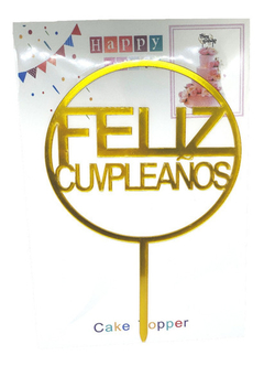 Topper Feliz Cumpleaños Dorado Gibré - comprar online