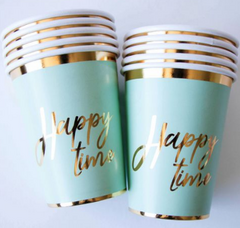 Vasos Polipapel Happy Time Verde Agua x10