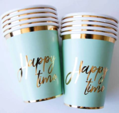 Vasos Polipapel Happy Time Verde Agua x10