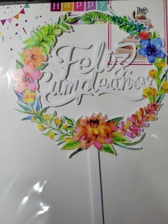 Topper Feliz Cumpleaños Flores Tropicales