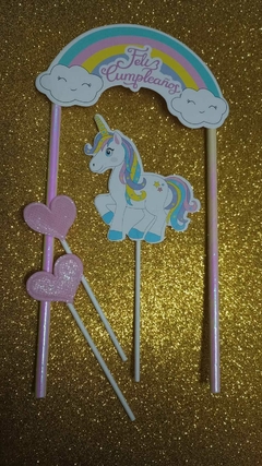 Topper unicornio con corazones/ estrellas