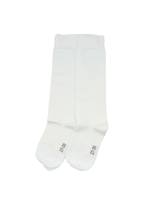 Medias escolares altas largas 3/4 unisex para niñas y niños en color blanco. Confeccionada en algodon y lycra, de la marca Peter Pan. Ideal para todos los dias. 