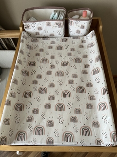 Combo Cambiador Antivuelco TUSOR ARCOIRIS + Neceser rectangular + cilíndrico Estampado o liso - comprar online