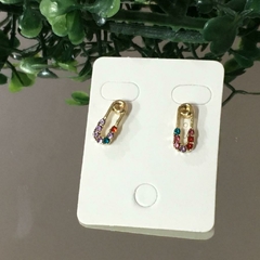 MINI AROS ACERO DORADO ALFILER GANCHO CON STRASS MULTICOLOR ACR357