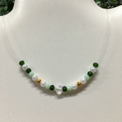 COLLAR TANZA PERLAS Y CRISTALES VERDES (40CM ALARGUE A 45CM) CNA369