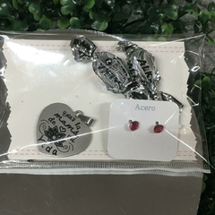 SET MAMA DIJE ACERO CORAZON , MAS AROS ACERO STRASS MA16