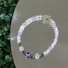 PULSERA CRISTALES OJITO TURCO VIOLETA (18CM, ALARGUE A 21CM) P2309