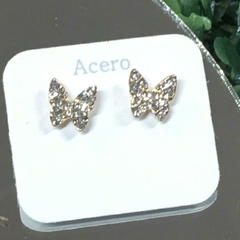 AROS ACERO DORADO MARIPOSA STRASS ACR483