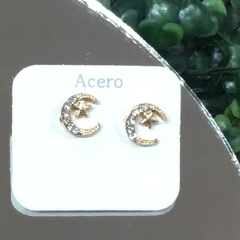 AROS ACERO DORADO LUNA STRASS ACR484