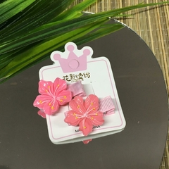 COMBO DOS HEBILLAS FLOR HAWAIANA PICO DE PATO ROSA FUERTE COL6838 - comprar online