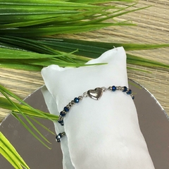 PULSERA CORAZON CRISTALES AZULES Y BOLITAS (17CM ALARGUE A 21CM) P2425 - comprar online