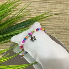 PULSERA ESTRELLA MOSTACILLAS Y BOLITAS DORADAS (17CM ALARGUE A 21CM) P2428 - comprar online