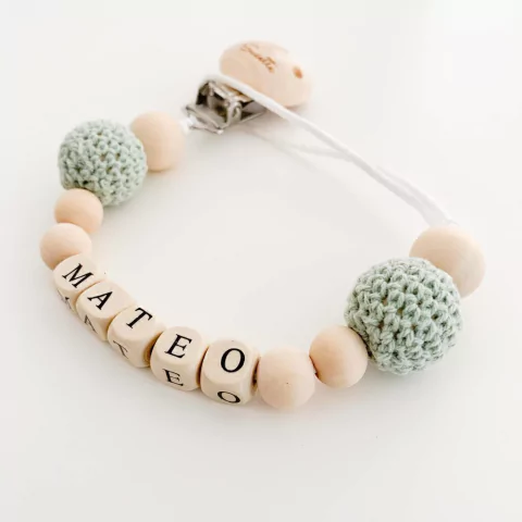 Porta chupete Personalizado - Crochet verde - comprar online