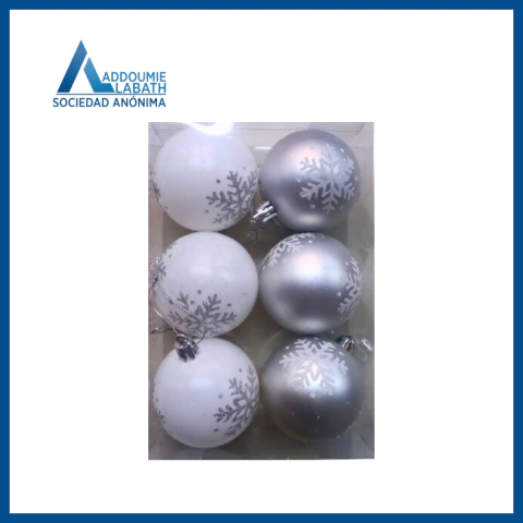 Globos Navideños A.8007 x6 Unidades Blanco y Plateado