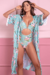 Saída de Praia Areia Branca Prime Kimono Floral Verde Estampada