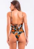 Maiô Areia Branca Ibiza Decote Transpassado Estampado Floral Preto