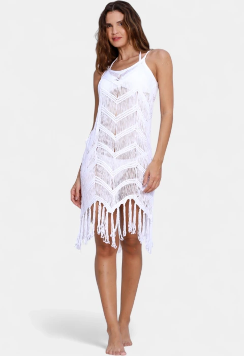 Saída De Praia Areia Branca Vestido Solaris Branca