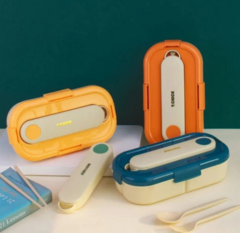 Imagen de TAPER - LUNCH BOX HERMETICO 3 DIVISIONES + ESTUCHE CUBIERTOS ECO LIFE