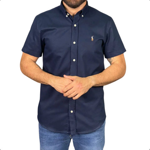 Camisa Sarja Ralph Lauren Manga Curta Marinho - comprar online