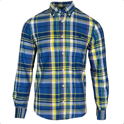 Camisa Ralph Lauren Xadrez Oxford Manga Longa Pony Marinho - comprar online