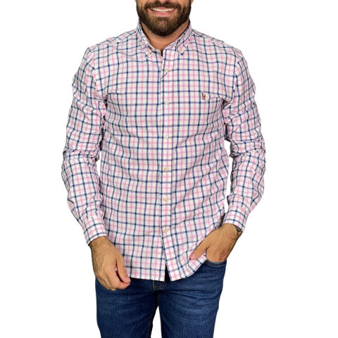 Camisa Americana Oxford Ralph Lauren Manga Longa Rosa