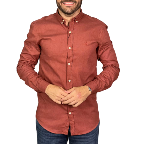 Camisa Ralph Lauren Linho Amaciado Manga Longa Vinho