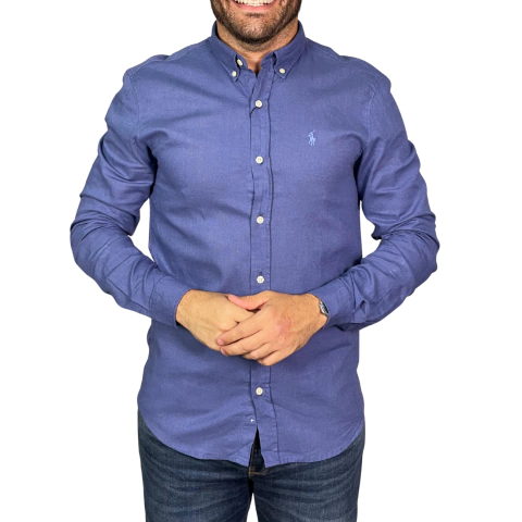 Camisa Ralph Lauren Linho Amaciado Manga Longa Azul