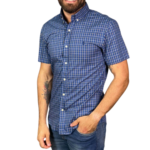 Camisa Xadrez RL Manga Curta Azul