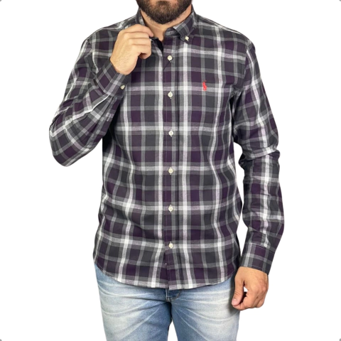 Camisa Flanelada Ralph Lauren Manga Longa Cinza - comprar online