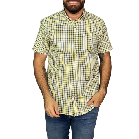 Camisa Oxford Tommy Hilfiger Xadrez Manga Curta Amarela - comprar online