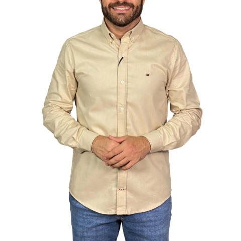 Camisa Tommy Hilfiger Oxford Manga Longa Caqui - comprar online