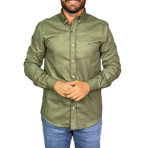 Camisa Tommy Hilfiger Oxford Manga Longa Militar - comprar online